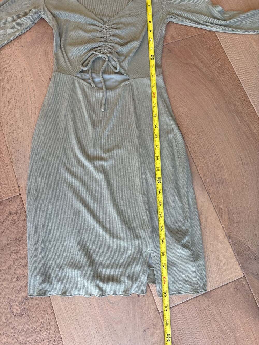 Princess Polly Pinch Me Green Ribbed Long Sleeve Cutout Mini Dress View 5